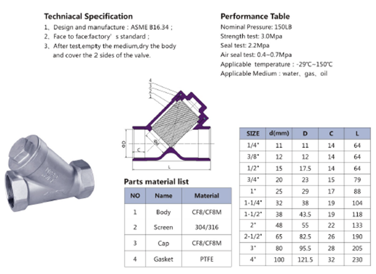 Y Type Threaded Check Valve